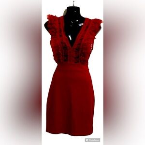 Ruffle lace V neck mini dress